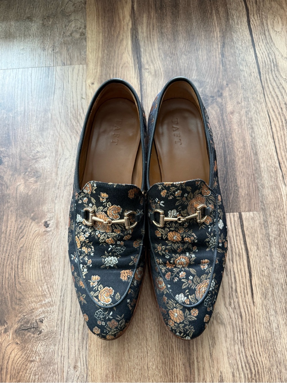 Taft Black Floral Jacquard Loafers with Gold-Tone Bit